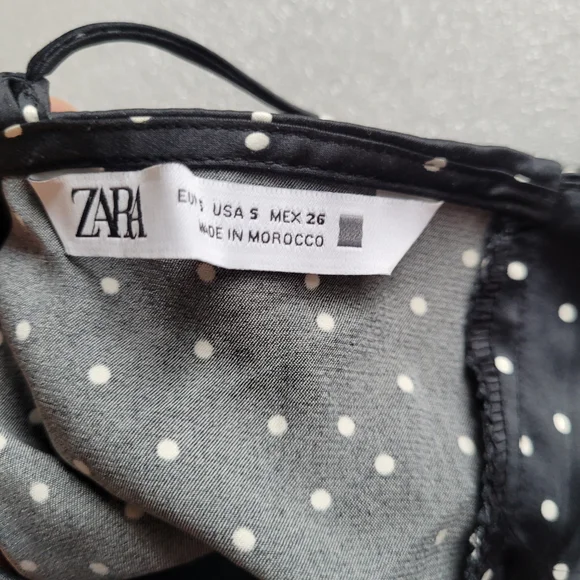 Zara Satin Polka Dot Midi Dress Black and White Slit Skirt Small - Picture 7 of 11